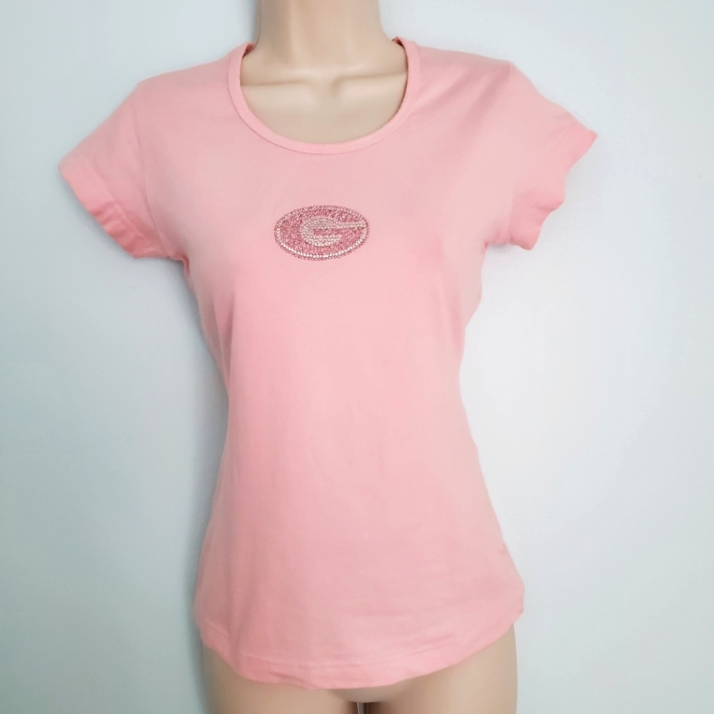UGA Georgia Bulldog Pink Rhinestone T shirt - Sz S